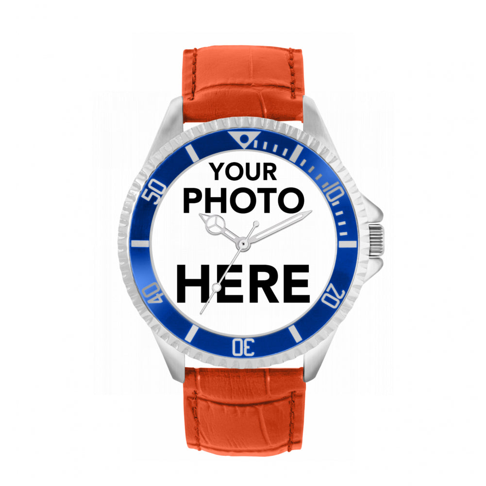 Men’s Personalised Photo Watch – Blue Bezel