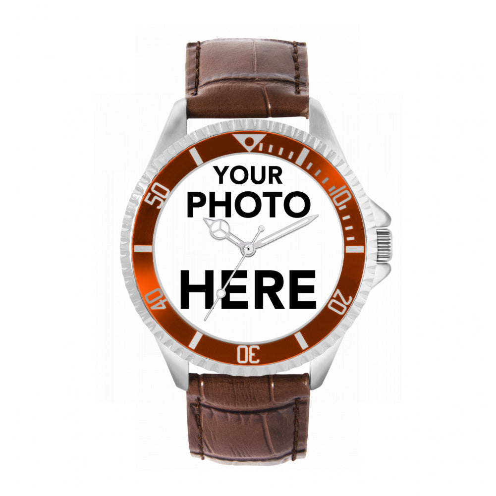 Men’s Personalised Photo Watch – Brown Bezel