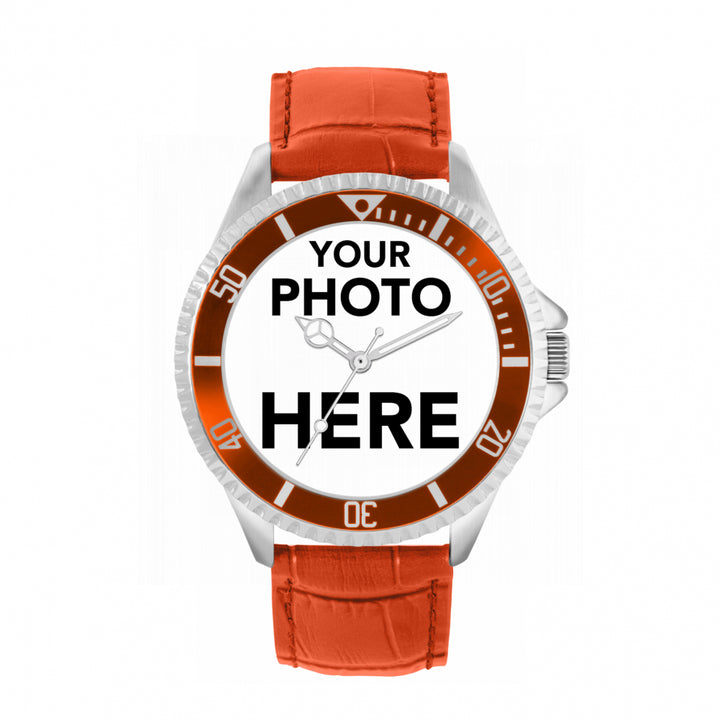 Men’s Personalised Photo Watch – Brown Bezel