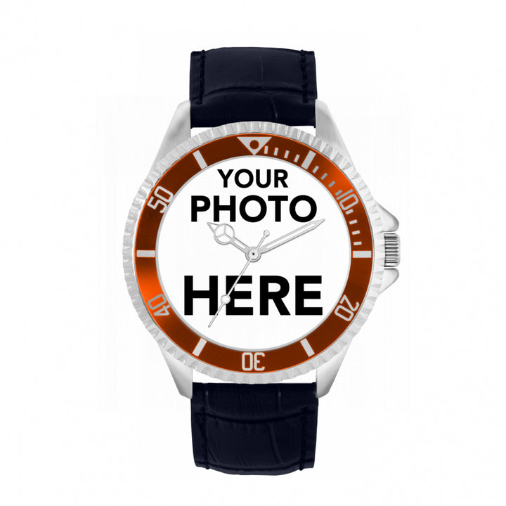 Men’s Personalised Photo Watch – Brown Bezel