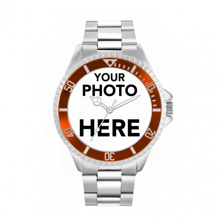 Men’s Personalised Photo Watch – Brown Bezel