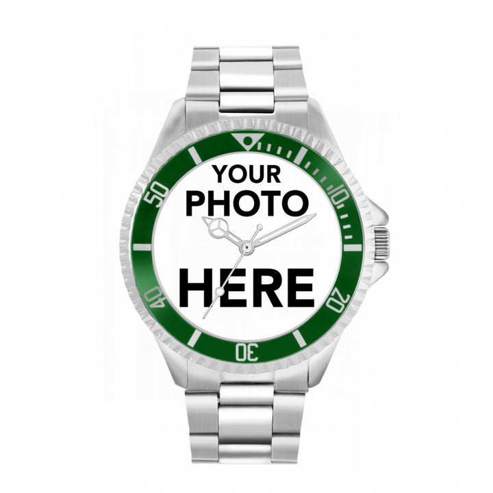 Men’s Personalised Photo Watch – Green Bezel