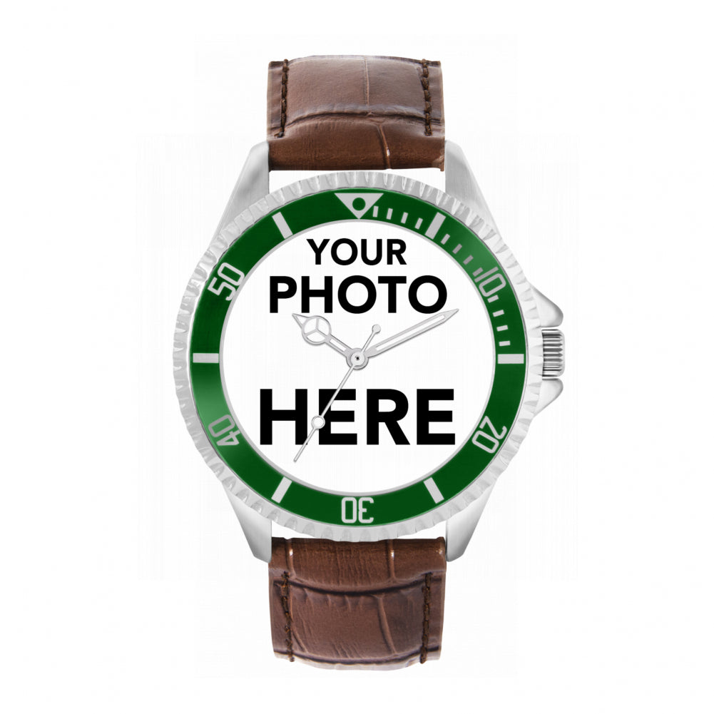 Men’s Personalised Photo Watch – Green Bezel