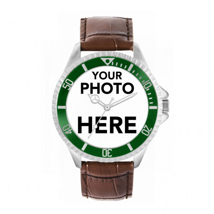 Men’s Personalised Photo Watch – Green Bezel