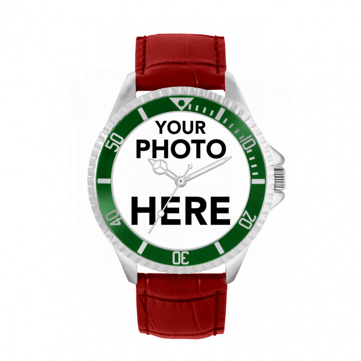 Men’s Personalised Photo Watch – Green Bezel