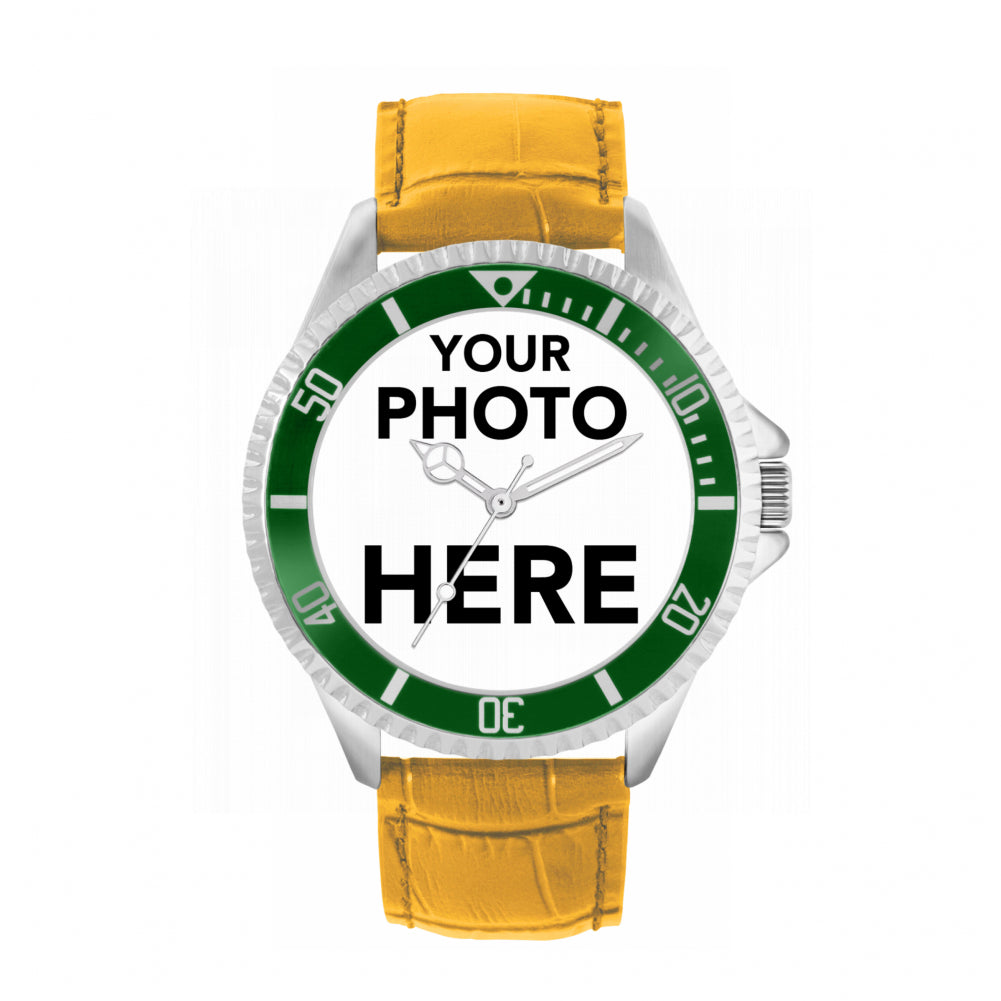 Men’s Personalised Photo Watch – Green Bezel