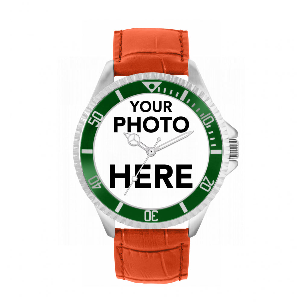 Men’s Personalised Photo Watch – Green Bezel