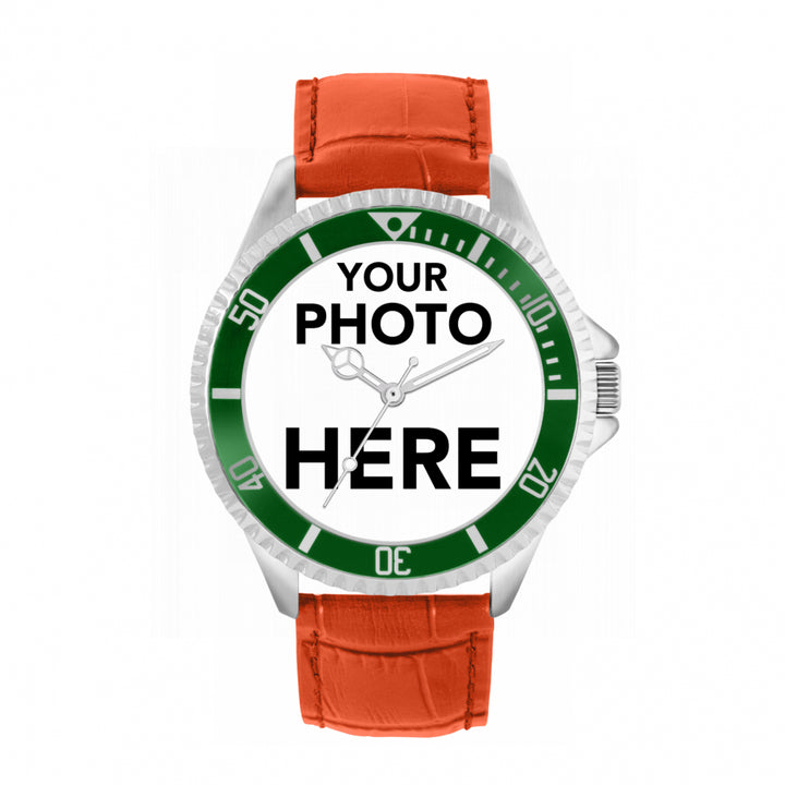 Men’s Personalised Photo Watch – Green Bezel
