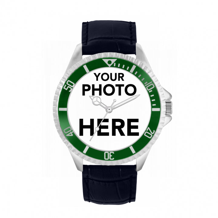 Men’s Personalised Photo Watch – Green Bezel
