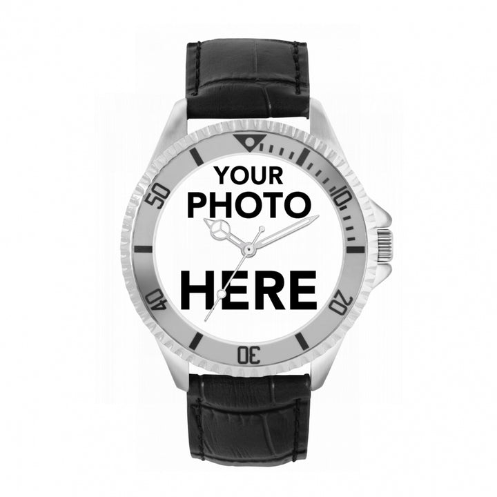 Men’s Personalised Photo Watch – Silver Bezel