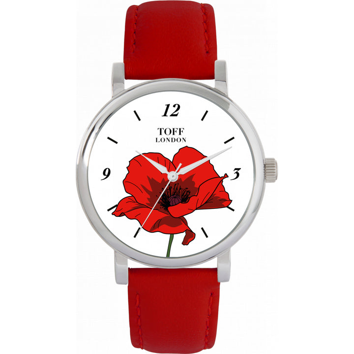 Ladies Red Poppy Flower Watch