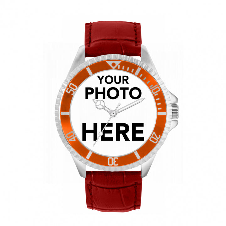 Men’s Personalised Photo Watch – Orange Bezel