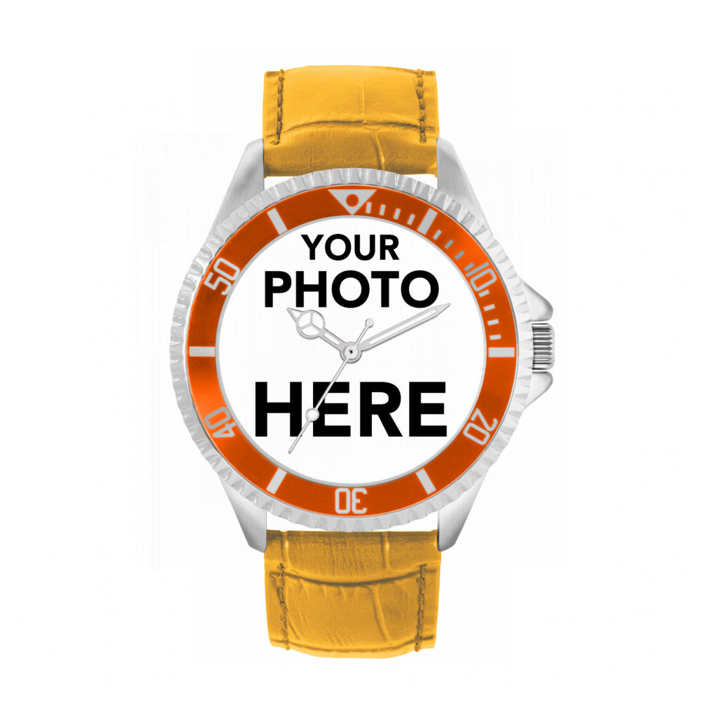 Men’s Personalised Photo Watch – Orange Bezel