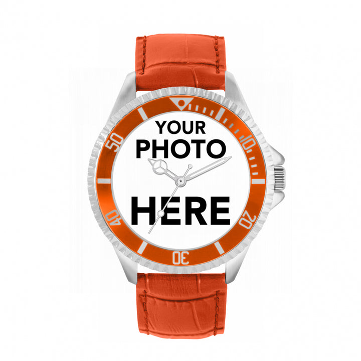 Men’s Personalised Photo Watch – Orange Bezel