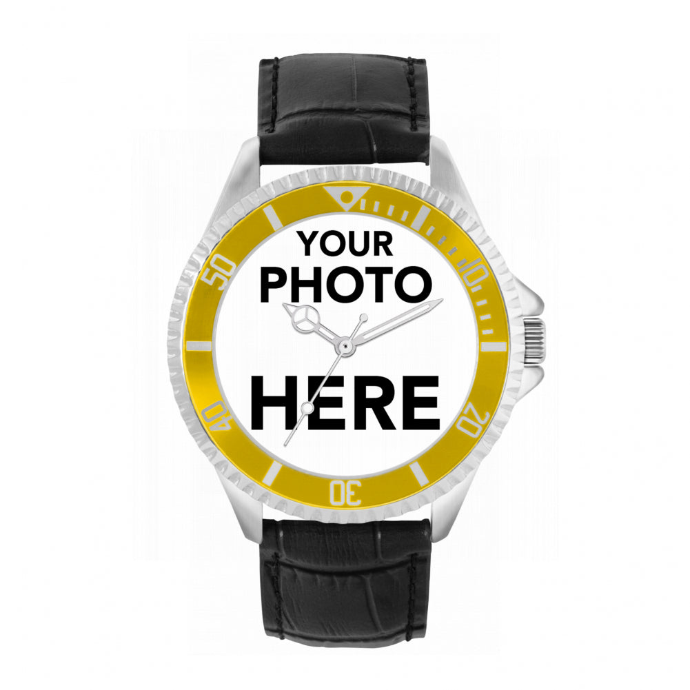 Men’s Personalised Photo Watch – Yellow Bezel