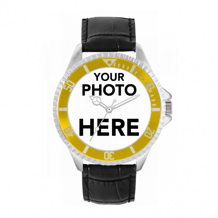 Men’s Personalised Photo Watch – Yellow Bezel