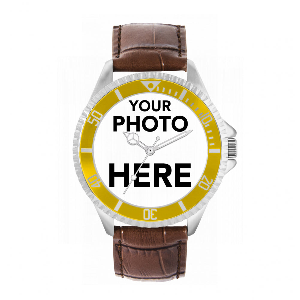 Men’s Personalised Photo Watch – Yellow Bezel