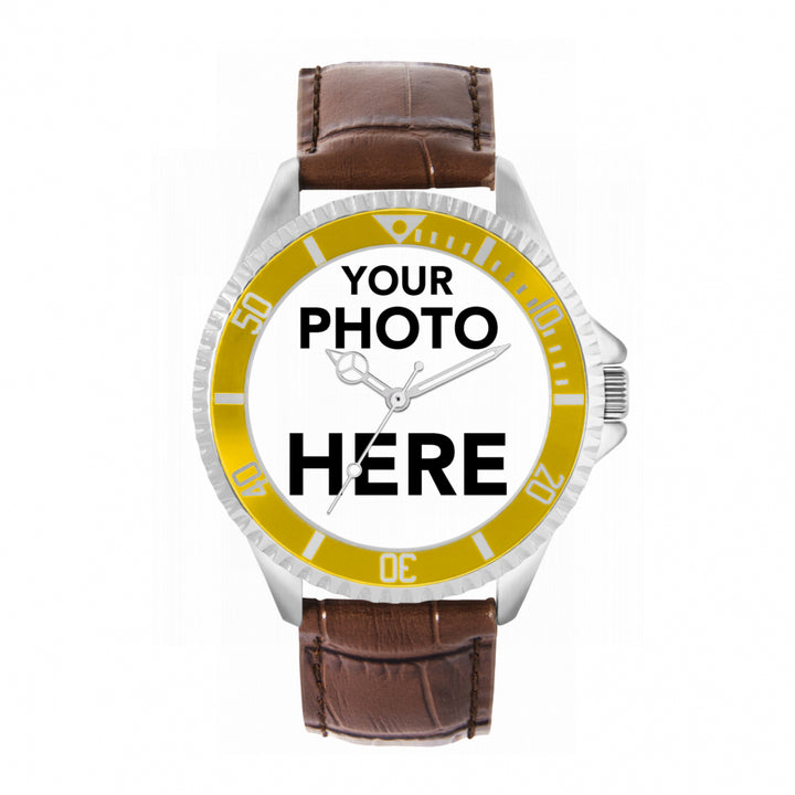 Men’s Personalised Photo Watch – Yellow Bezel