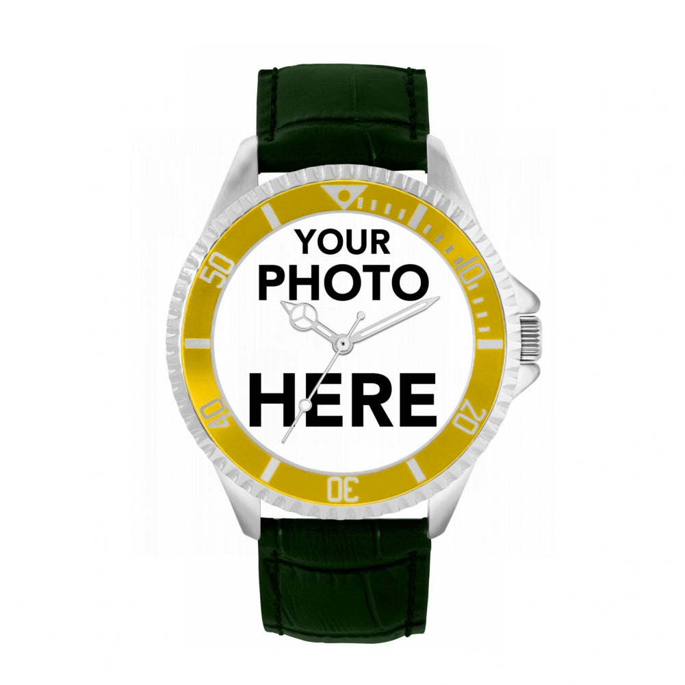 Men’s Personalised Photo Watch – Yellow Bezel