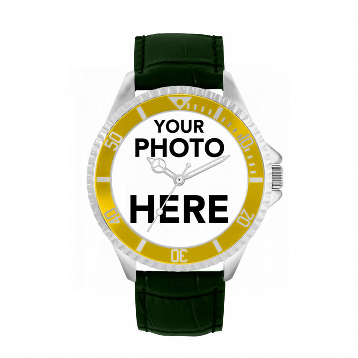 Men’s Personalised Photo Watch – Yellow Bezel
