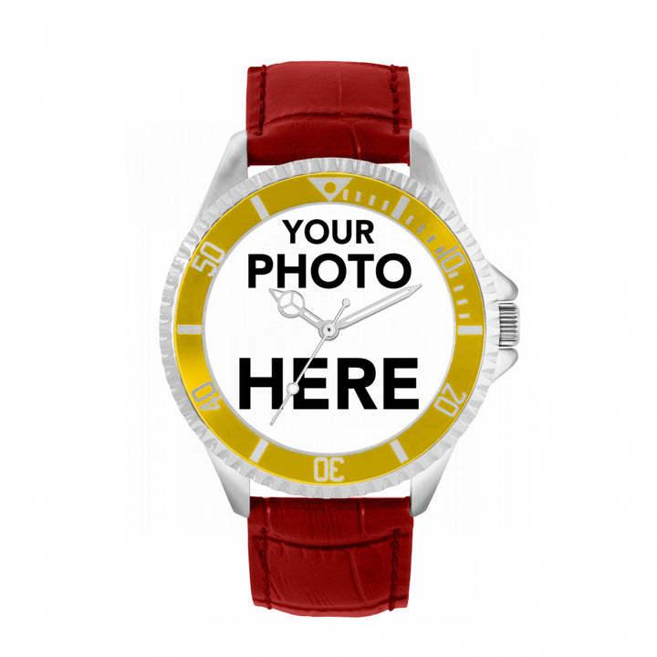 Men’s Personalised Photo Watch – Yellow Bezel