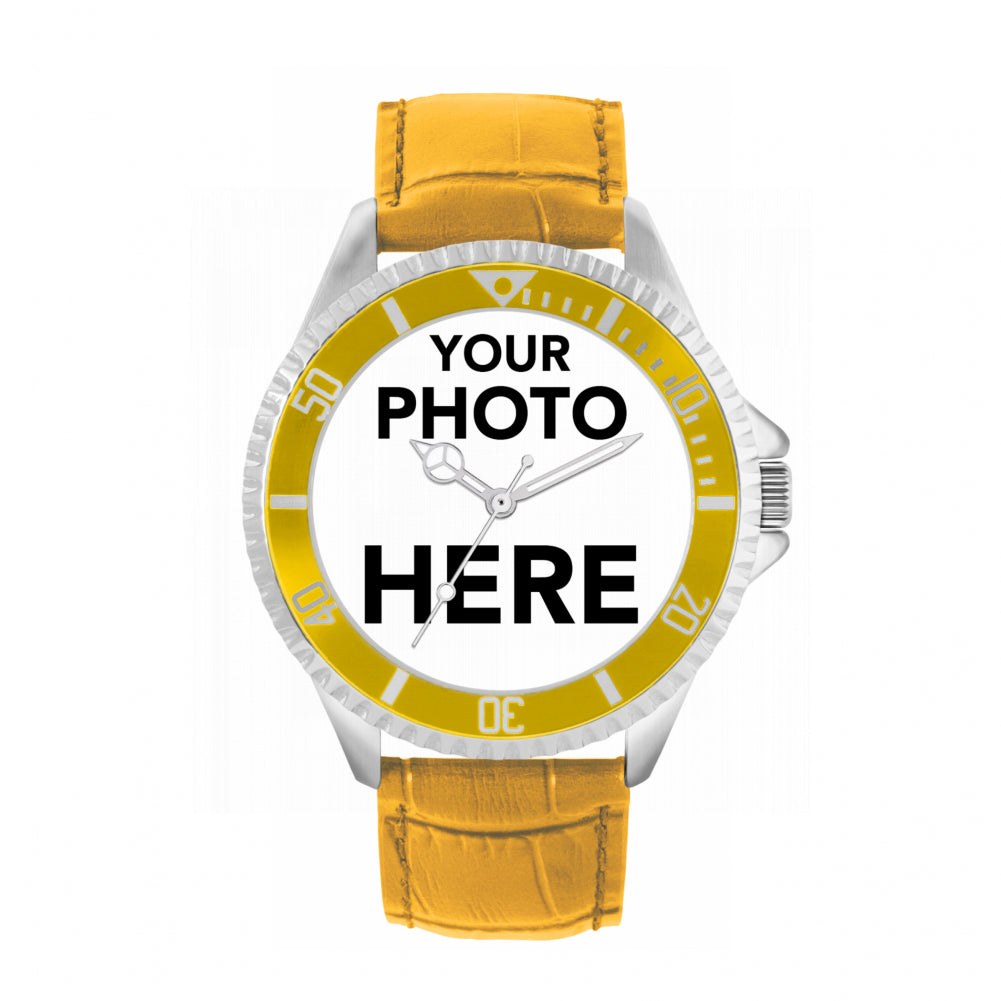 Men’s Personalised Photo Watch – Yellow Bezel