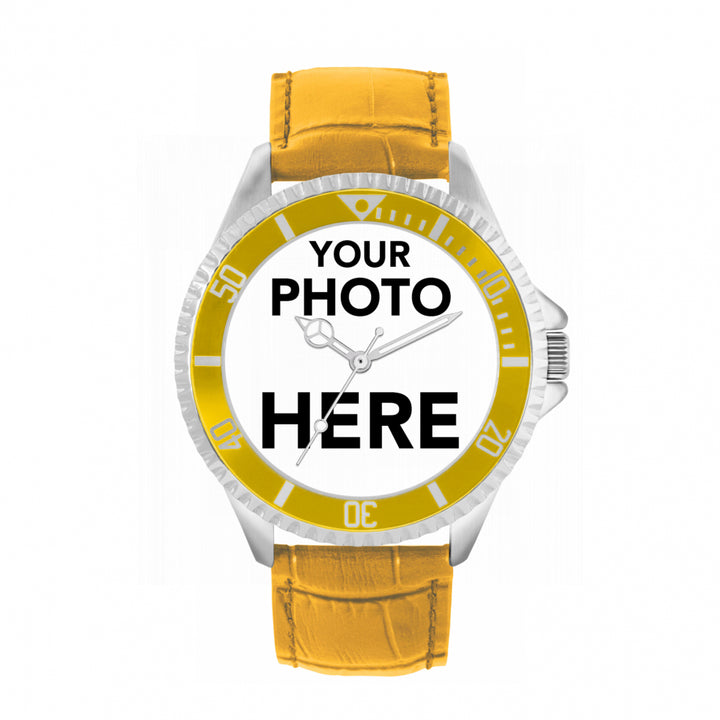 Men’s Personalised Photo Watch – Yellow Bezel