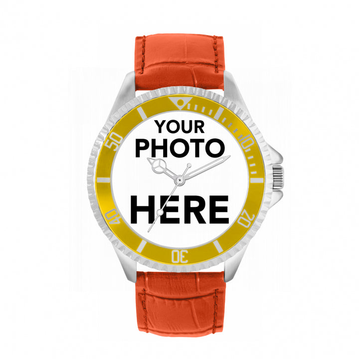 Men’s Personalised Photo Watch – Yellow Bezel