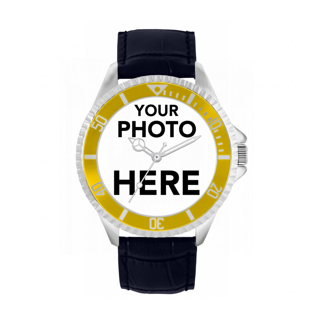 Men’s Personalised Photo Watch – Yellow Bezel