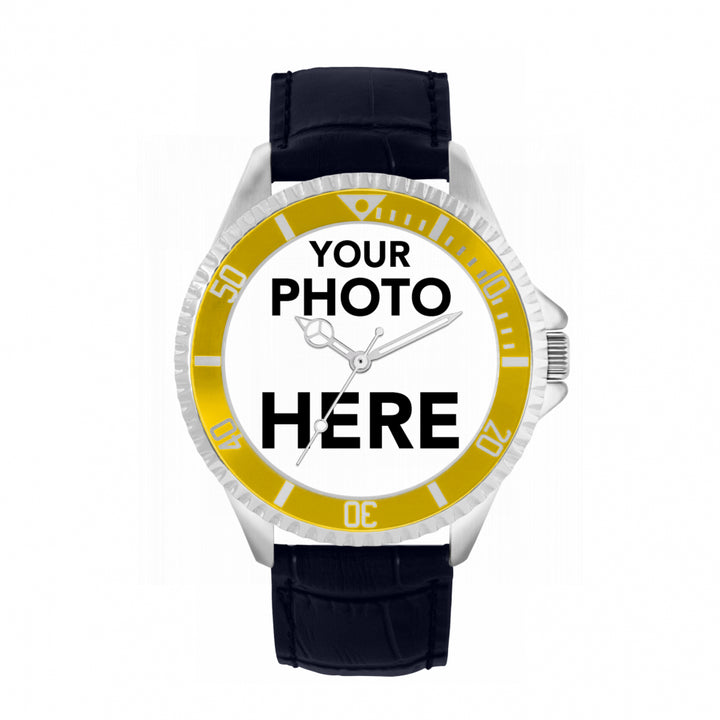 Men’s Personalised Photo Watch – Yellow Bezel