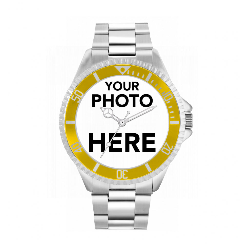 Men’s Personalised Photo Watch – Yellow Bezel