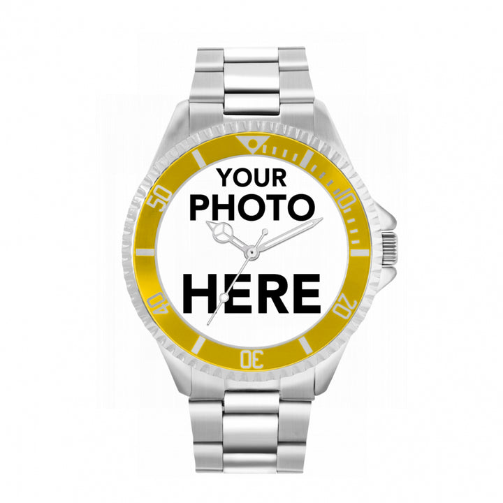 Men’s Personalised Photo Watch – Yellow Bezel
