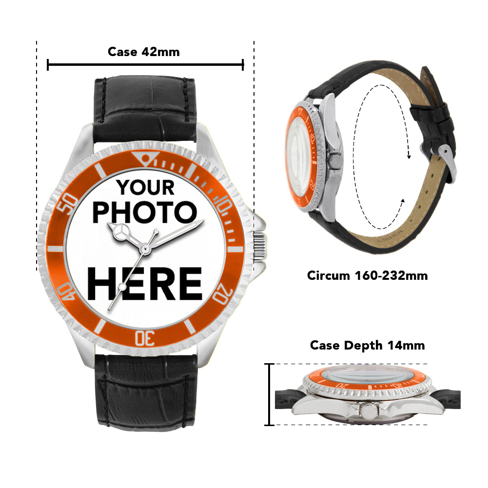 Men’s Personalised Photo Watch – Orange Bezel