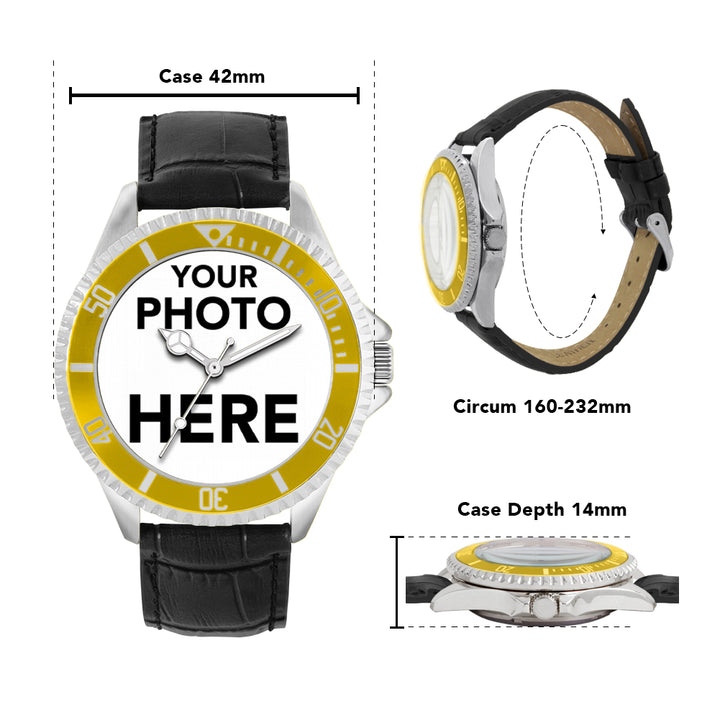 Men’s Personalised Photo Watch – Yellow Bezel