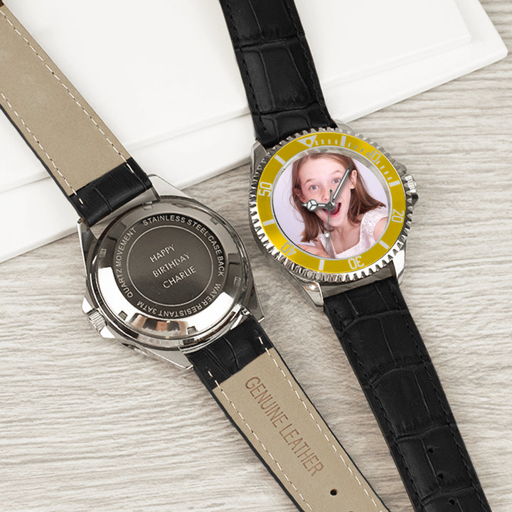 Men’s Personalised Photo Watch – Yellow Bezel