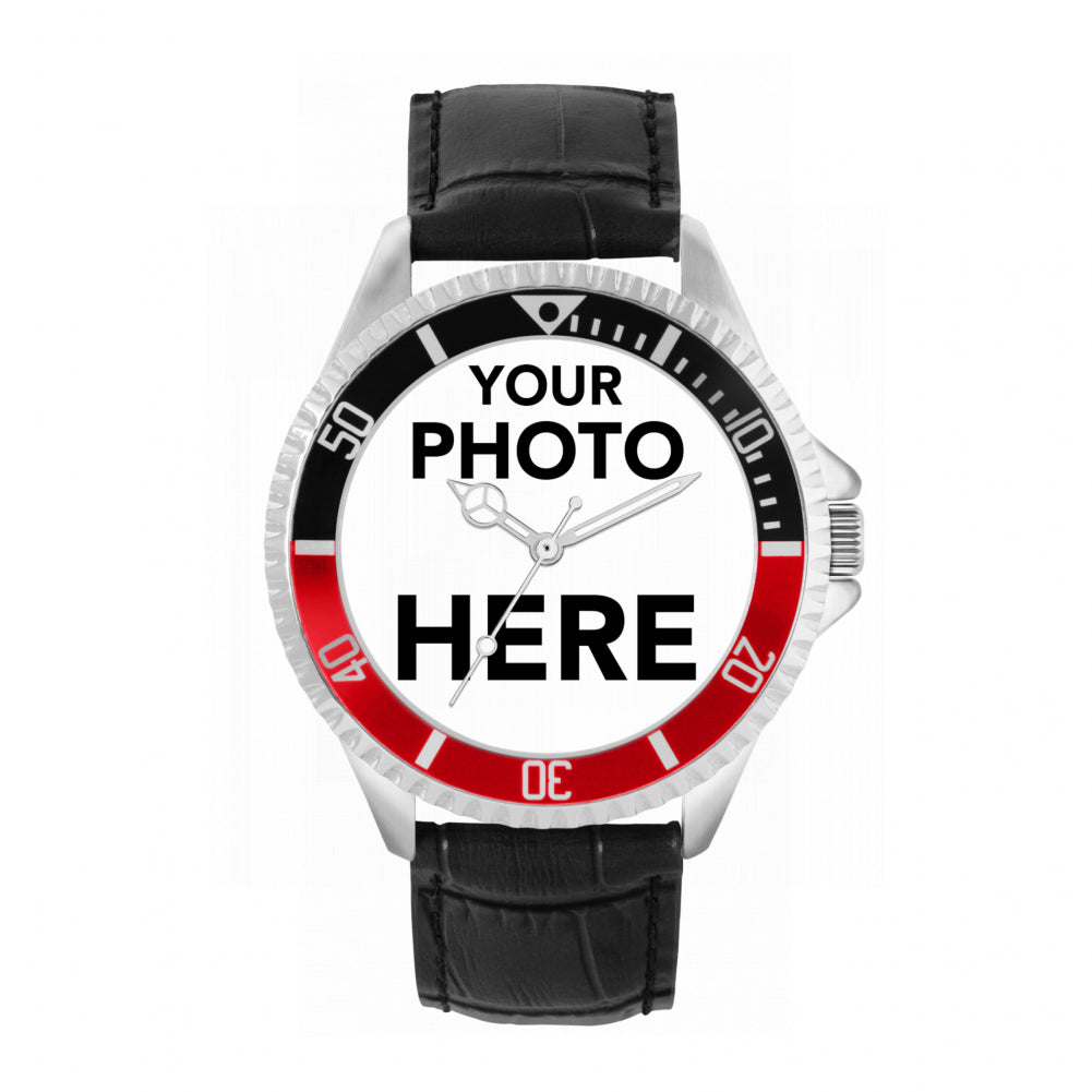 Men’s Personalised Photo Watch – Black & Red Bezel