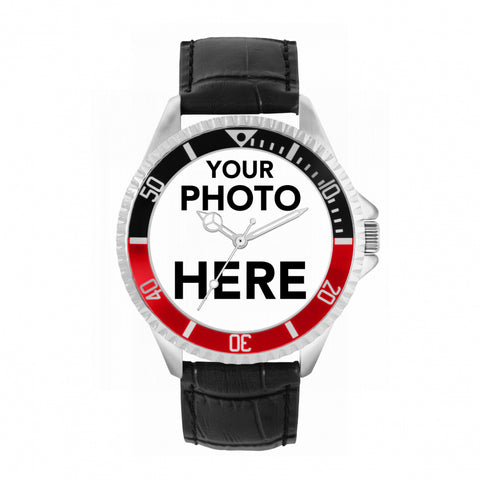 Men’s Personalised Photo Watch – Black & Red Bezel