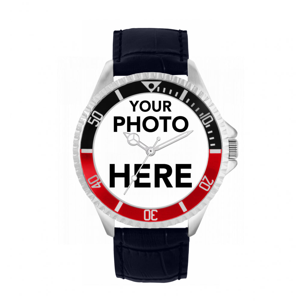 Men’s Personalised Photo Watch – Black & Red Bezel