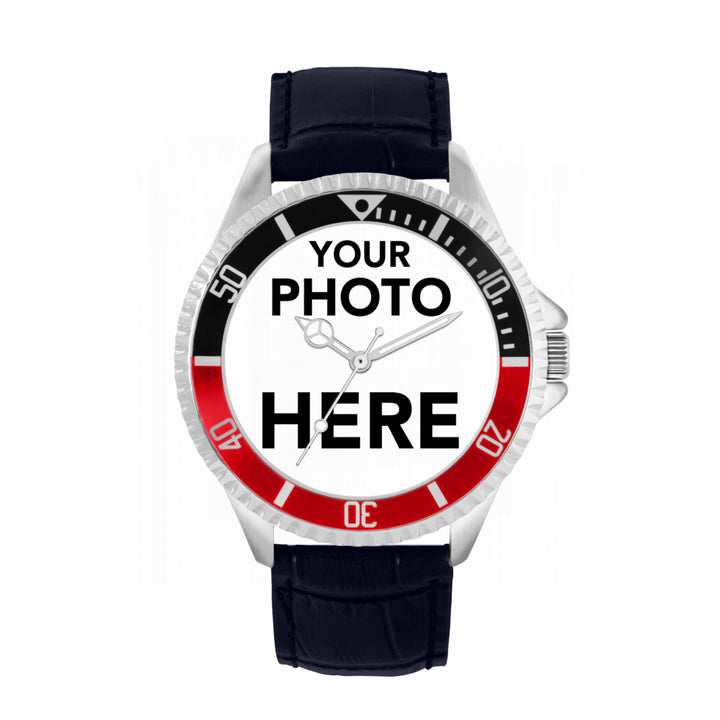 Men’s Personalised Photo Watch – Black & Red Bezel