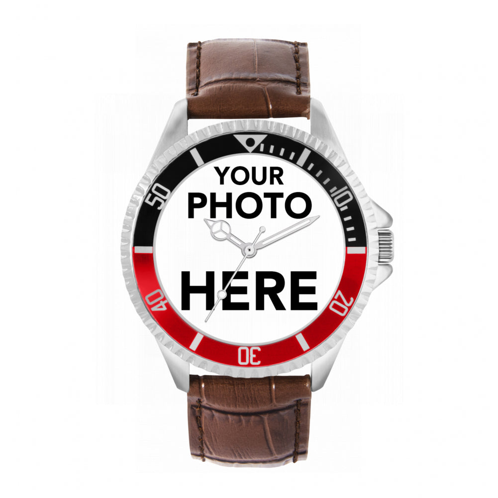 Men’s Personalised Photo Watch – Black & Red Bezel