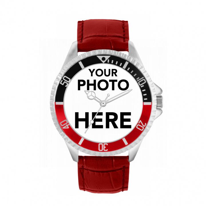 Men’s Personalised Photo Watch – Black & Red Bezel