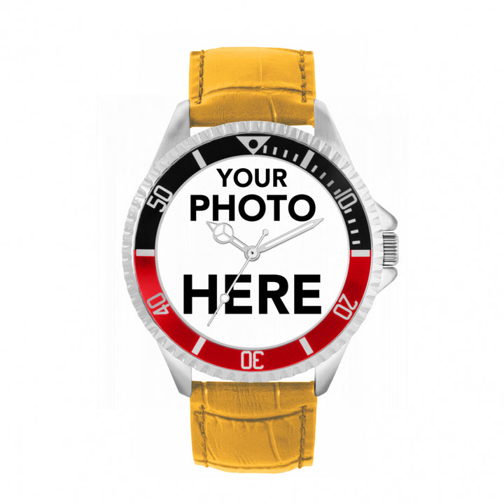 Men’s Personalised Photo Watch – Black & Red Bezel