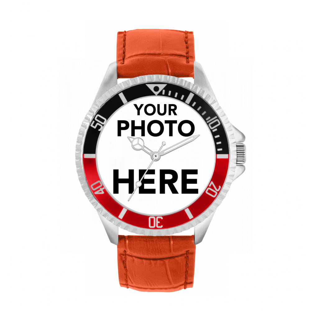 Men’s Personalised Photo Watch – Black & Red Bezel