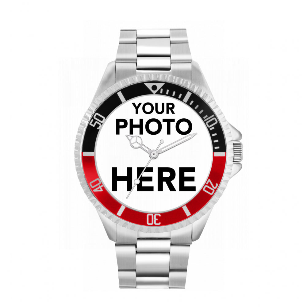 Men’s Personalised Photo Watch – Black & Red Bezel