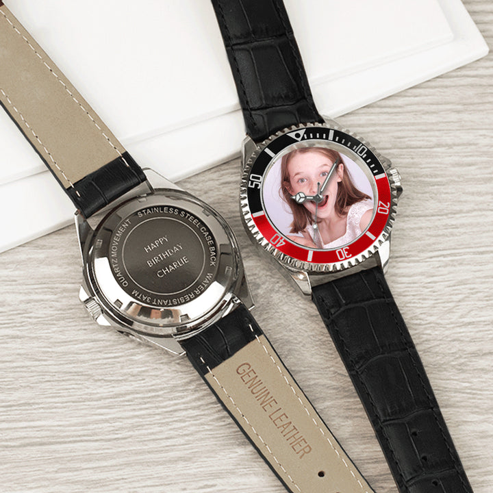 Men’s Personalised Photo Watch – Black & Red Bezel