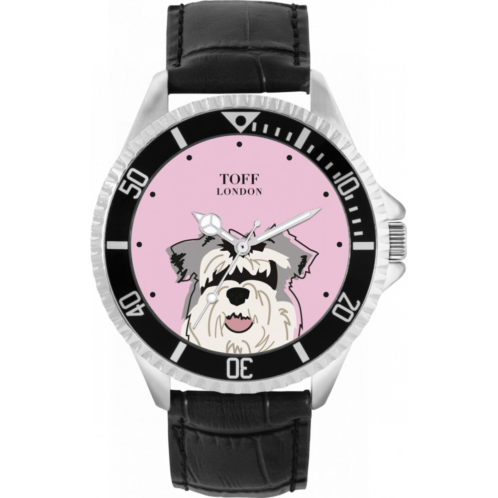 Mens Grey Miniature Schnauzer Dog Head Watch