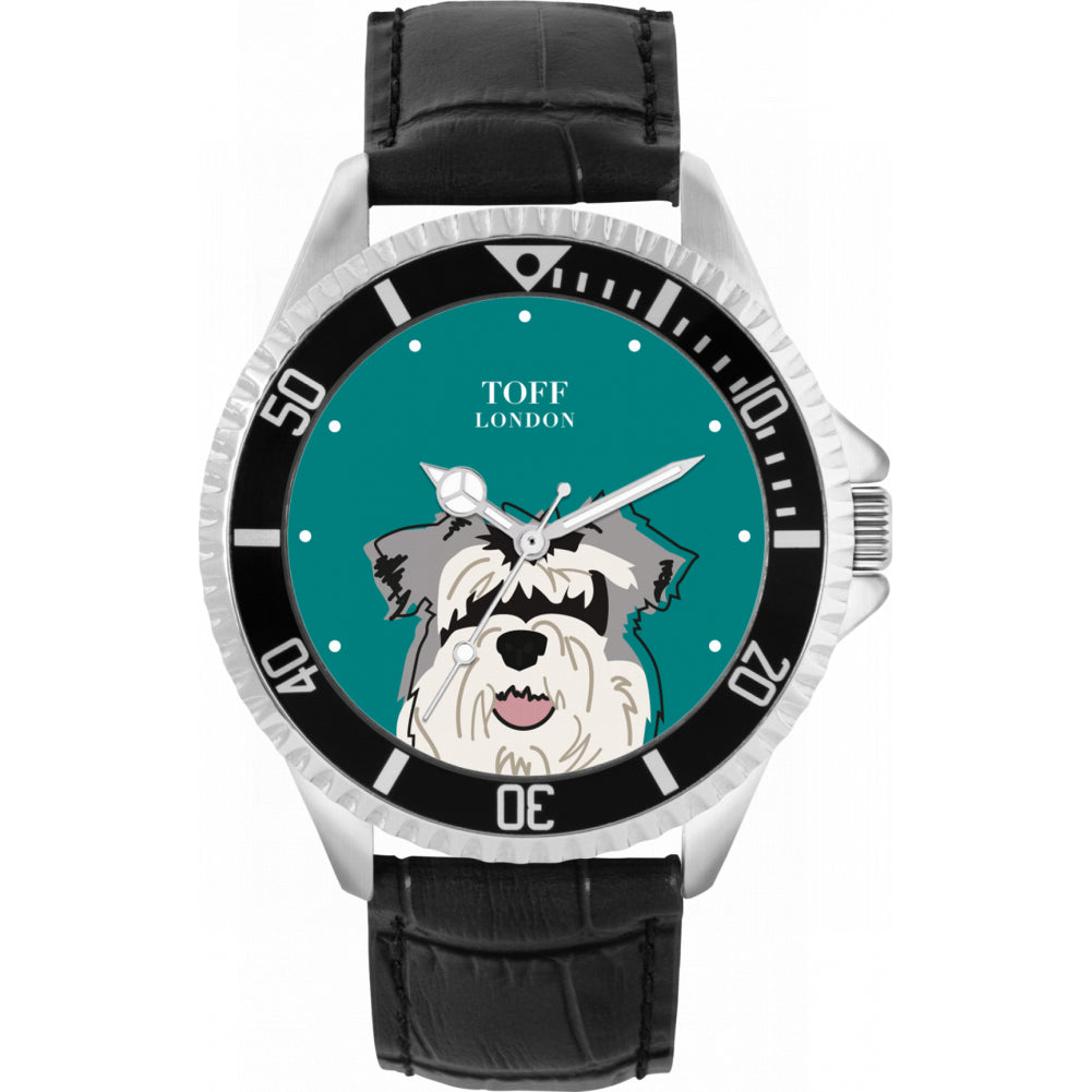 Mens Grey Miniature Schnauzer Dog Head Watch