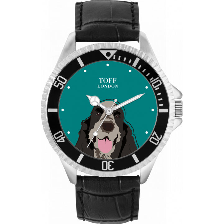 Mens Grey Cocker Spaniel Dog Head Watch