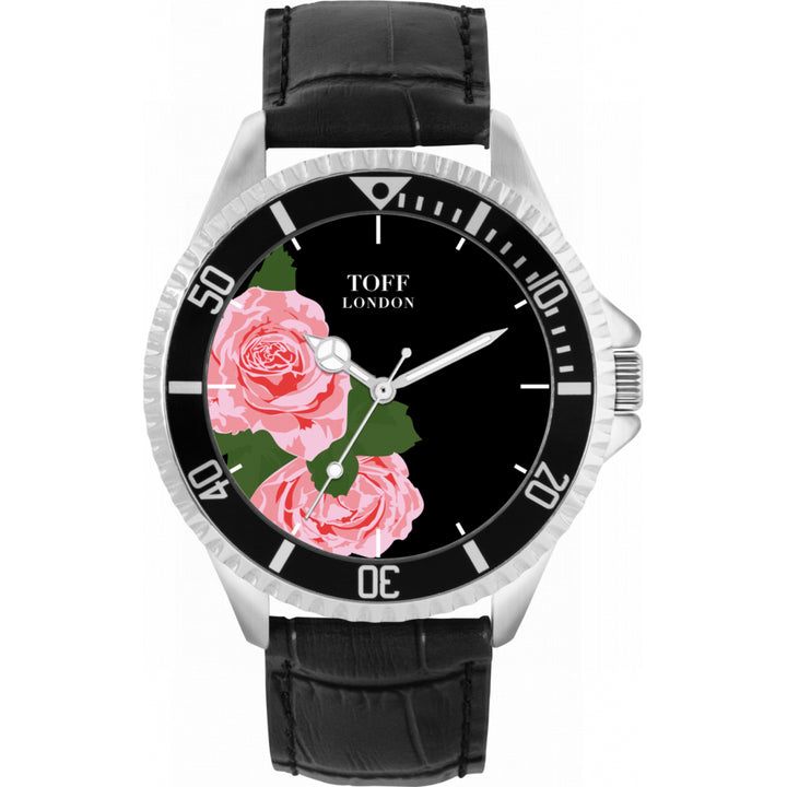 Mens Pink Rose Flower Watch