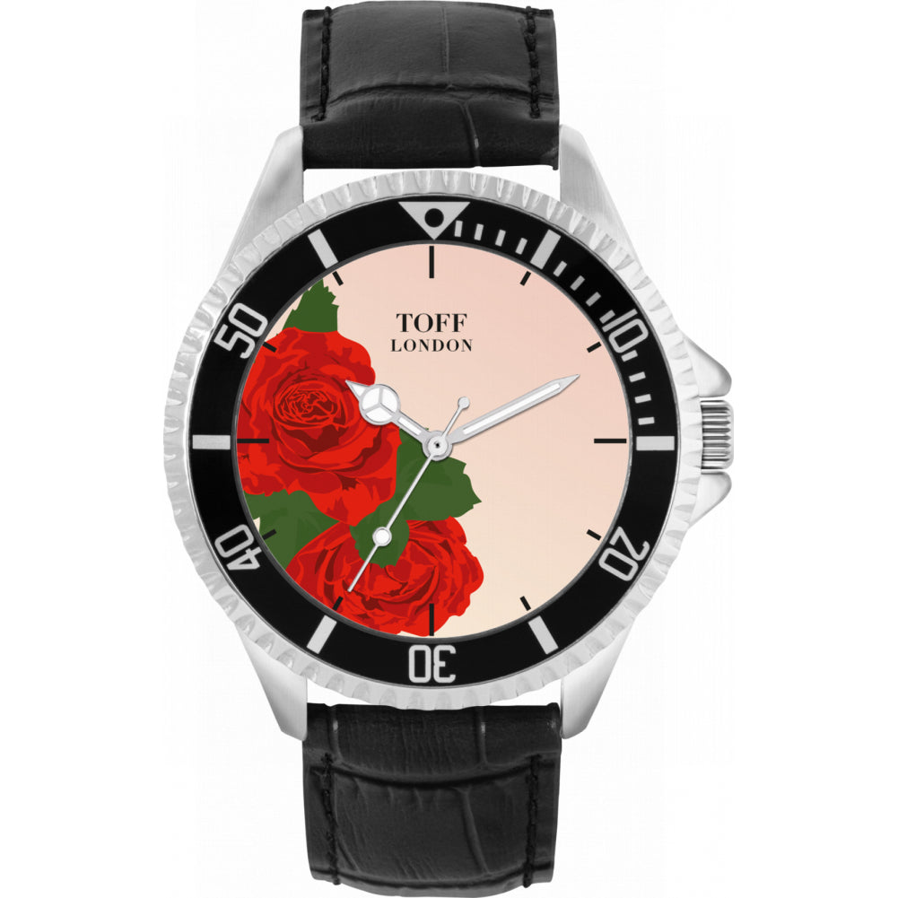 Mens Red Rose Flower Watch